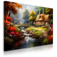 Obraz Do Jadalni Wiejska Chatka Pejzaż Kwiaty Las Abstrakcja 100cm x 70cm