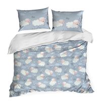 Pościel bawełniana KID 160x200 Design91 szaroniebieska w owieczki