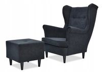 Fotel uszak ARI z podnóżkiem, skandynawski Family Meble, czarny welur