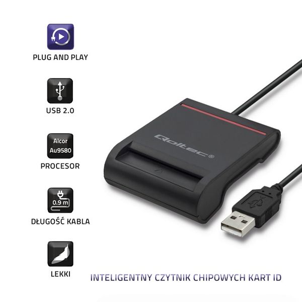 Qoltec Inteligentny czytnik chipowych kart ID |USB 2.0|Plug&Play zdjęcie 3
