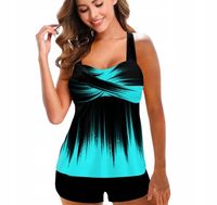 Stylowe tankini strój kąpielowy spodenki bluzka marszczenia PLUS SIZE