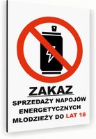 Tabliczka znak informacyjny 30x20 Biała ZAKAZ SPRZEDAŻY ENERGETYKÓW