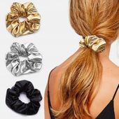 Gumki frotki scrunchie do włosów mocne błyszczące 3szt złota czarna srebrna