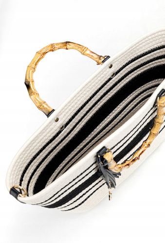 Monnari - duża torebka koszyk pleciony pasy BAG1140-020 czarny kremowy na Arena.pl