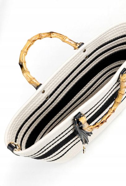 Monnari - duża torebka koszyk pleciony pasy BAG1140-020 czarny kremowy zdjęcie 4