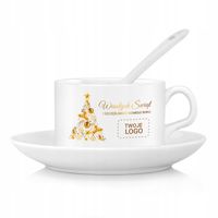 FILIŻANKA z talerzykiem z DEDYKACJĄ LOGO NADRUK