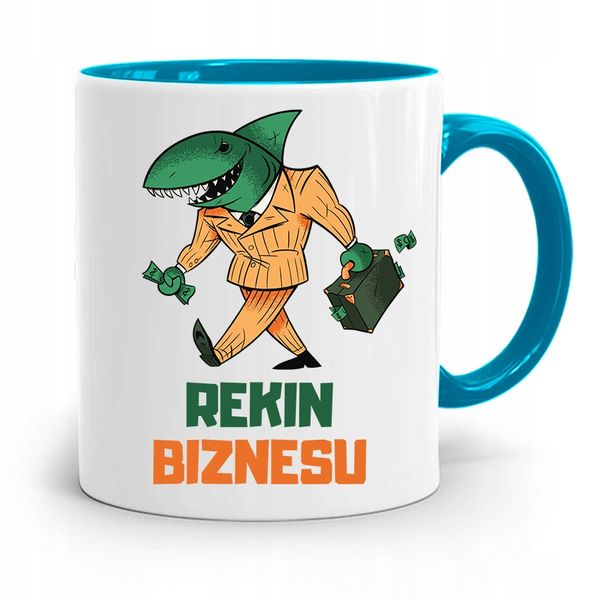 Kubek Błękitny Dla Kierownika Rekin Biznesu Z Nadrukiem Ze Zdjęciem zdjęcie 1