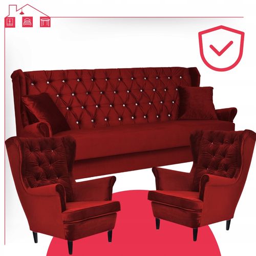 Zestaw mebli wypoczynkowych do salonu sofa 2 fotele CZERWONY Family Meble na Arena.pl