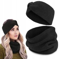 Komplet Damski OPASKA i KOMIN Ciepły Zestaw Zimowy PREMIUM Czarny