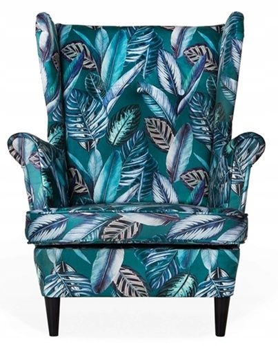 Fotel uszak ARI PRINT z podnóżkiem skandynawski Family Meble liście na Arena.pl