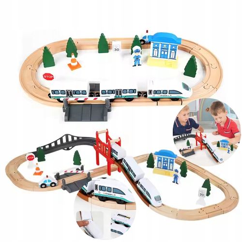 DREWNIANA KOLEJKA POCIĄG NA BATERIE TOR TORY ZESTAW AUTO DLA DZIECI XL 3,2M na Arena.pl