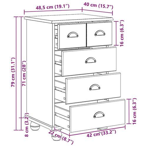 Komoda ASKIM Brązowy 45.8 x 40 x 79 cm Lite drewno sosnowe na Arena.pl