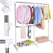 WIESZAK NA UBRANIA BUTY KÓŁKACH STOJĄCY STOJAK SKANDYNAWSKI BIAŁY