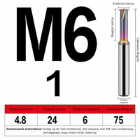 Frez do gwintowania jednoostrzowy Rozmiar: M6x1x75L - DLC