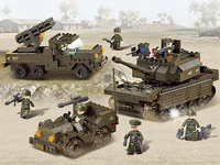 Klocki Czołg MERKAVA + WYRZUTNIA Rakiet + JEEP Wojskowy + Siedem FIGUREK