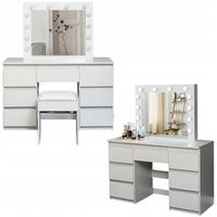 TOALETKA KOSMETYCZNA Z OŚWIETLENIEM BIAŁA Z LUSTREM LED I TABORETEM