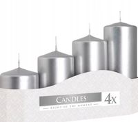 Komplet świec 7,9,11,13cm adwentowe świeczki stroik srebrne metaliczne
