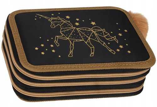 PIÓRNIK TRZYKOMOROWY Z WYPOSAŻENIEM DLA DZIEWCZYNKI ZŁOTY KOTEK JEDNOROŻEC na Arena.pl