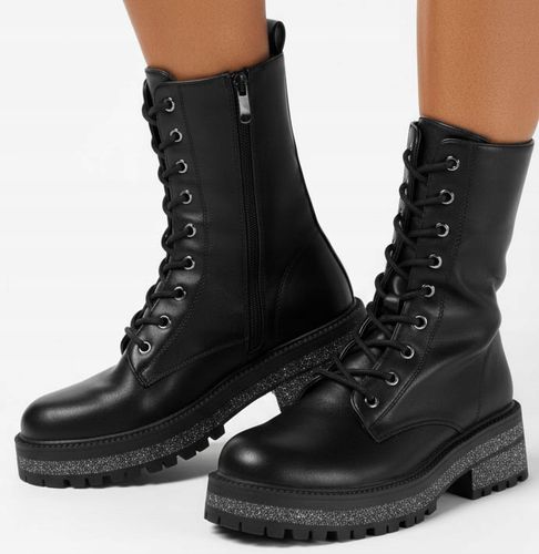 9066 CZARNE DAMSKIE OCIEPLANE BOTKI GLANY WORKERY ZAMEK 38 na Arena.pl