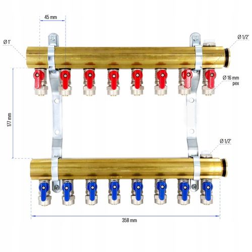 Rozdzielacz C.O. 8 obwodów zaworki PEX odpowietrzniki DO GRZEJNIKÓW na Arena.pl