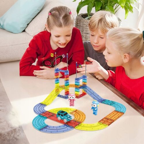 Klocki Magnetyczne Edukacyjny Zestaw 3D Tor Wyścigowy 63 Elementy na Arena.pl