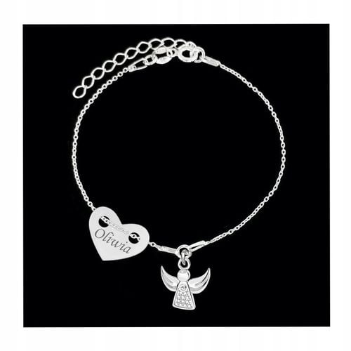 Bransoletka Komunia Grawer Aniołek + Serce Srebro 925 Dedykacja Imię Data na Arena.pl