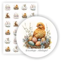 ETYKIETY arkusz naklejek naklejki koszyczek WIELKANOCNE 24 szt. 5cm