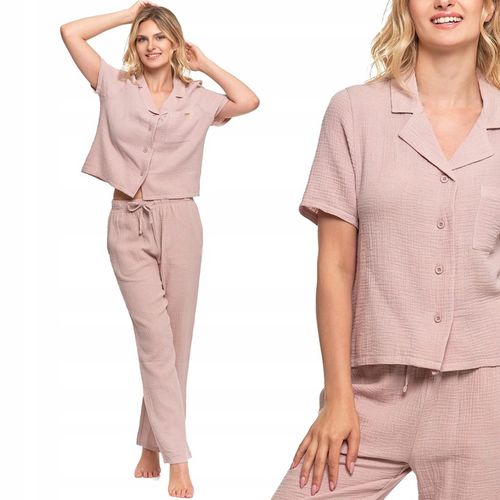 Moraj Długa Bardzo delikatna Piżama Damska z Muślinu Beżowa 5000-008 M na Arena.pl