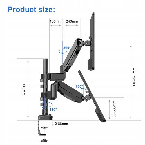 Podstawa obrotowa ze sprężyną gazową dla dwóch monitorów LCD 13-32 cale 9kg na Arena.pl