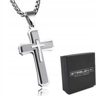 DUŻA ZAWIESZKA KRZYŻYK SREBRNY Z ŁAŃCUSZKIEM STAL