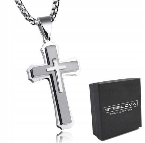 DUŻA ZAWIESZKA KRZYŻYK SREBRNY Z ŁAŃCUSZKIEM STAL na Arena.pl