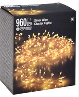 Lampki 960 LED 9,6 metra CLUSTER RYŻ CIEPŁY BIAŁY SREBRNY DRUCIK