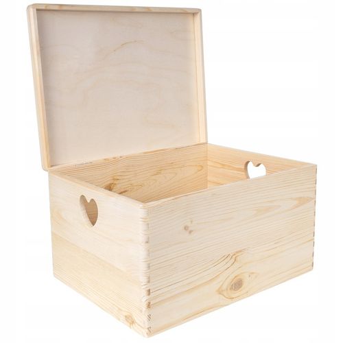 Pudełko drewniane z uchwytami w serca skrzynka do przechowywania 40x30x24cm na Arena.pl