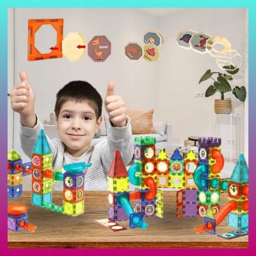 Klocki MAGNETYCZNE KONSTRUKCYJNE Tor kulkowy ŚWIECĄCY 110 el Zestaw dziecko na Arena.pl