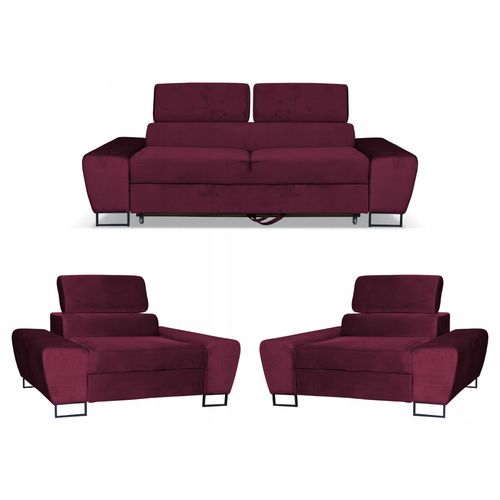 Zestaw mebli wypoczynkowych Bosso Sofa 2os fotele bordowe na Arena.pl