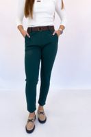 Butelkowo Zielone Spodnie Damskie z Paskiem Punto Reni M