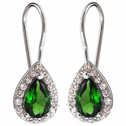 KLASYCZNE WISZĄCE RODOWANE SREBRNE KOLCZYKI ŁEZKI SZMARAGDOWE BIAŁE CYRKONI na Arena.pl