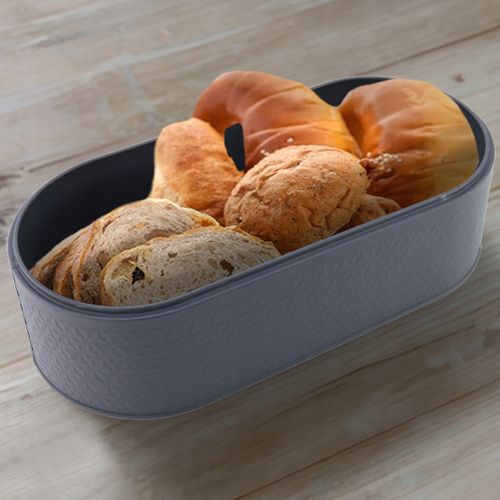 Chlebak pojemnik na pieczywo na chleb bułki stalowy deska bambusowa szary na Arena.pl