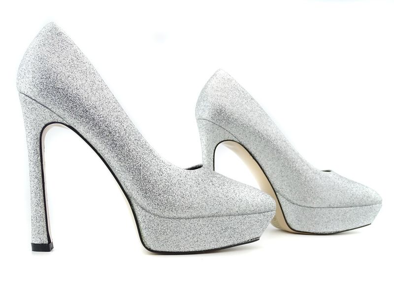 Srebrne szpilki platformy brokatowe 40 zdjęcie 3