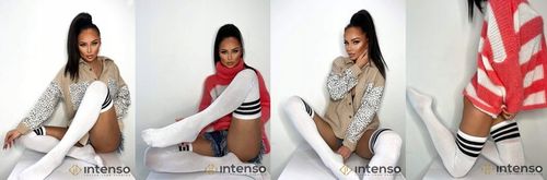 Zakolanówki bawełniane Intenso w paski BIAŁE PL na Arena.pl