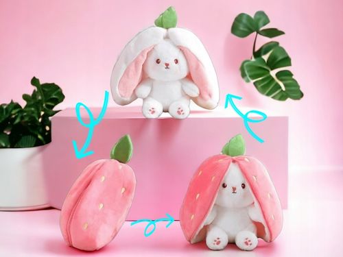 Maskotka Króliczek W TRUSKAWCE RÓŻOWY KRÓLIK ZAJĄC PLUSZAK MIŚ 2w1 40cm na Arena.pl