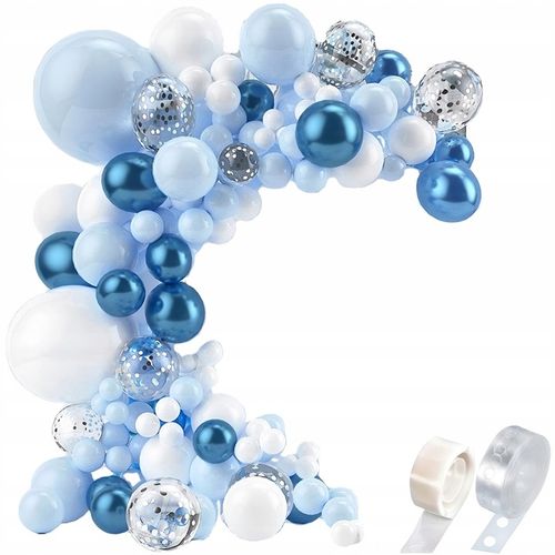 GIRLANDA BALONOWA XXL BALONY BIAŁA NIEBIESKA SREBRNA ROCZEK CHRZEST na Arena.pl