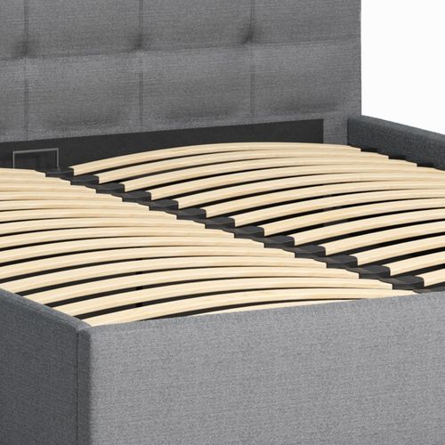 Łóżko tapicerowane 140×200 z pojemnikiem i zagłówkiem Mira szare na Arena.pl