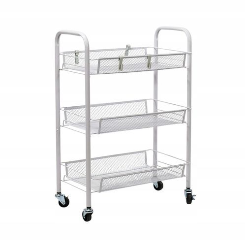 Metalowy wózek wielofunkcyjny 3-poziomowy z kółkami biały regał szafka na Arena.pl