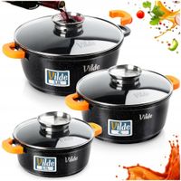 2X 3x Garnki GRANITOWE zestaw garnków na gaz indukcje VILDE 20 + 24 + 28 cm