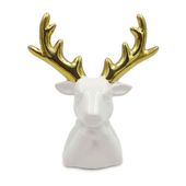 RENIFER ŚWIĄTECZNY BIAŁY ZE ZŁOTYM POROŻEM FIGURKA DEKORACYJNA 13cm