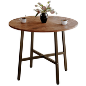 Stolik kawowy industrialny okrągły ława loft retro brąz 80 cm