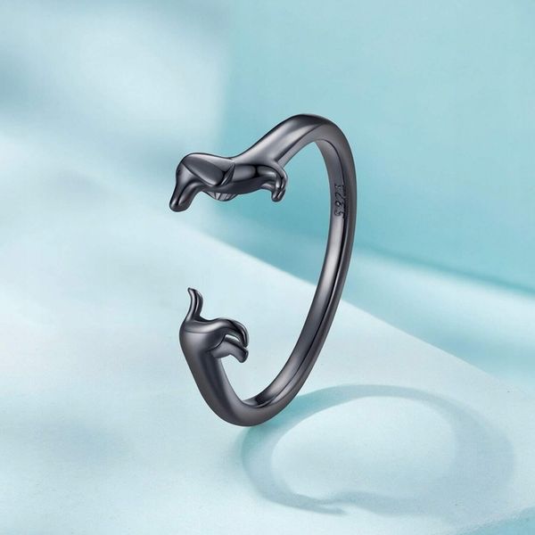 Pierścionek Srebrny 925 Regulowany Pies Jamnik Czarne Złoto Srebro 925 zdjęcie 12