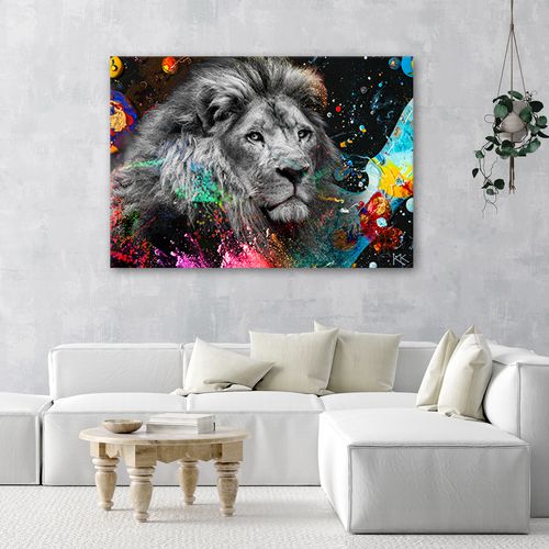 Obraz na płótnie, Lew na kolorowym tle 100x70 100x70 na Arena.pl