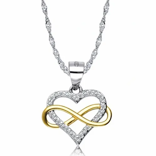 Srebrny Łańcuszek 925 Złota Nieskończoność Serce Na Dzień Kobiet Grawer na Arena.pl